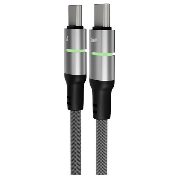 AVAX CB633 STEELY LED 60W USB-C gyorstöltő kábel, fonott, fekete - 2m