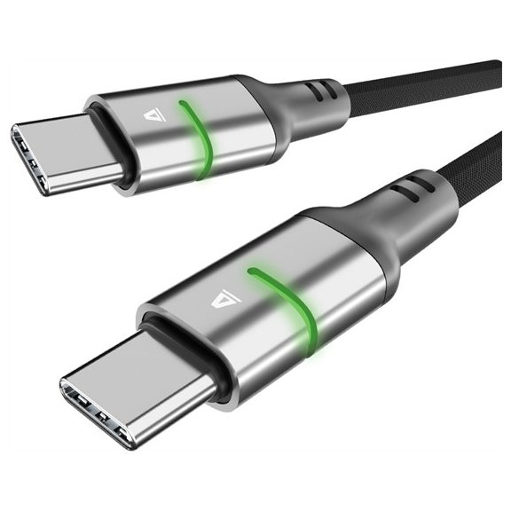 AVAX CB633 STEELY LED 60W USB-C gyorstöltő kábel, fonott, fekete - 2m