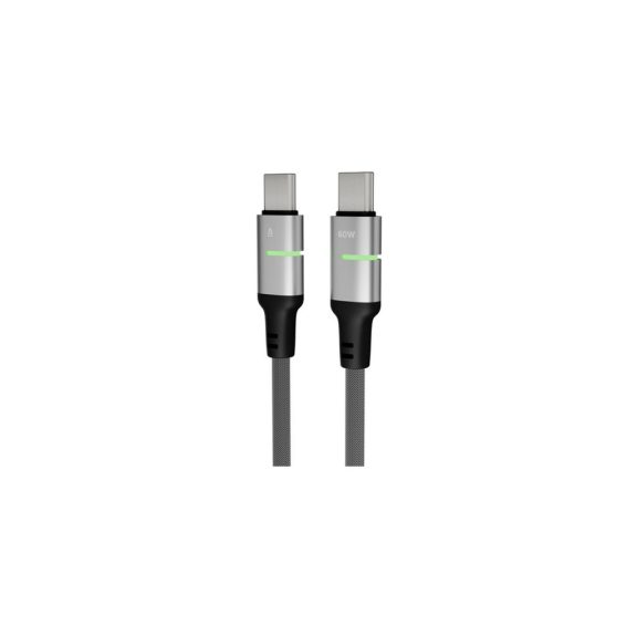 AVAX CB633 STEELY LED 60W USB-C gyorstöltő kábel, fonott, fekete - 2m