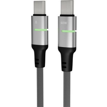   AVAX CB634 STEELY LED 60W USB-C gyorstöltő kábel, fonott, fekete - 3m