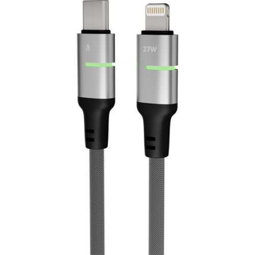 AVAX CB635 STEELY LED 27W USB-C – Lightning gyorstöltő kábel, fonott, fekete - 1m