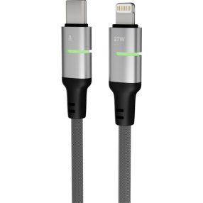   AVAX CB637 STEELY LED 27W USB-C – Lightning gyorstöltő kábel, fonott, fekete - 3m