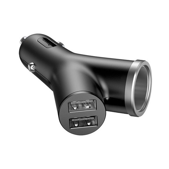 Baseus Y Type autóstöltő 17W, 2×USB Type-A + szivargyújtó kimenet, fekete