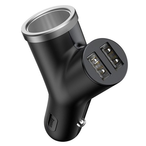 Baseus Y Type autóstöltő 17W, 2×USB Type-A + szivargyújtó kimenet, fekete