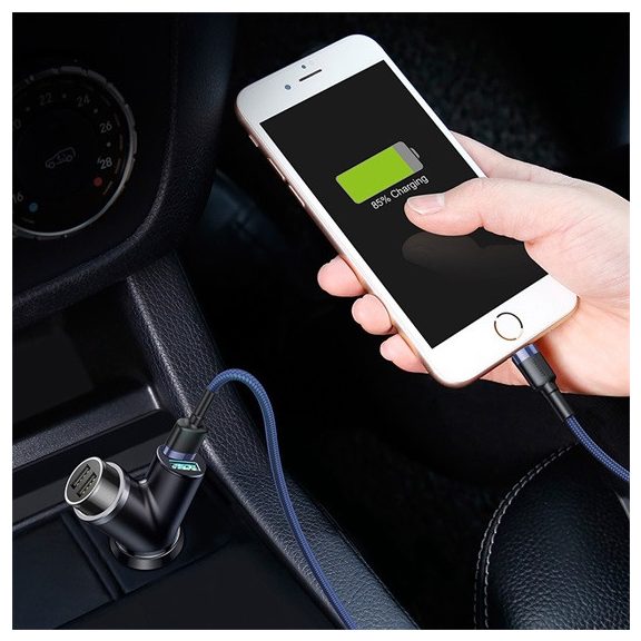 Baseus Y Type autóstöltő 17W, 2×USB Type-A + szivargyújtó kimenet, fekete