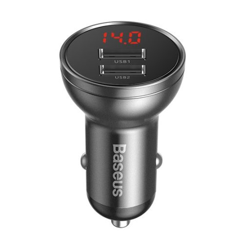 Baseus Digital Display autóstöltő 24W, 2×USB Type-A, szürke
