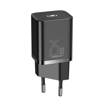   Baseus Super Si hálózati gyorstöltő 25W, USB Type-C, fekete
