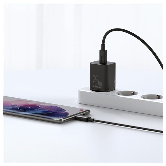 Baseus Super Si hálózati gyorstöltő 25W, USB Type-C, fekete