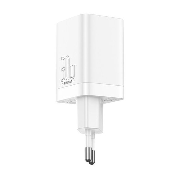 Baseus Super Si Pro hálózati gyorstöltő 30W, USB Type-C + USB Type-A, fehér