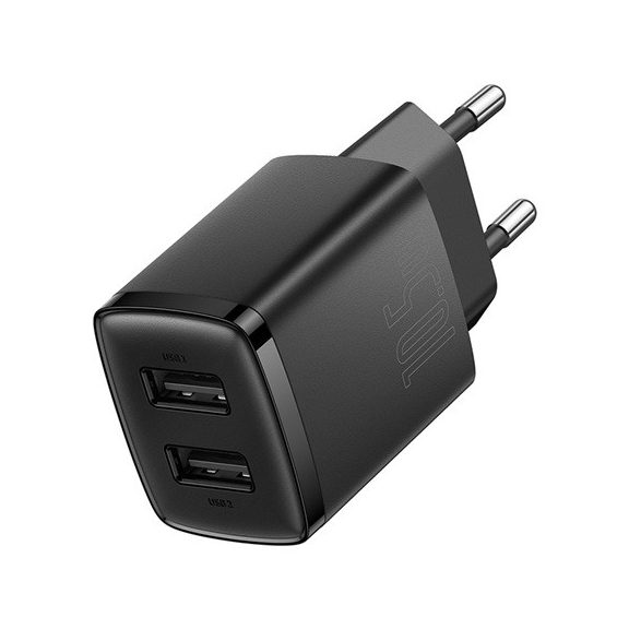 Baseus Compact hálózati töltő 10.5W, 2×USB Type-A, fekete