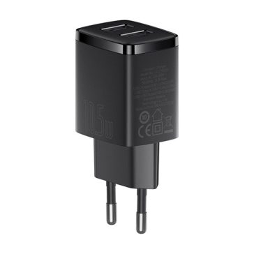   Baseus Compact hálózati töltő 10.5W, 2×USB Type-A, fekete