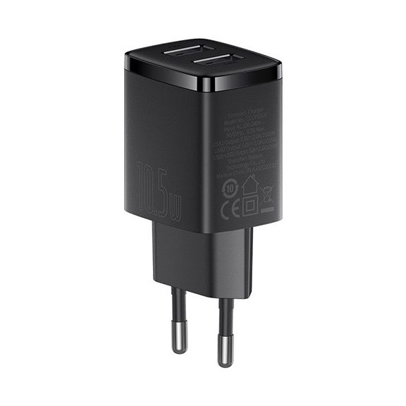 Baseus Compact hálózati töltő 10.5W, 2×USB Type-A, fekete