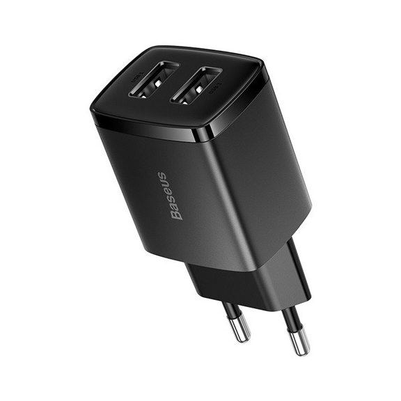 Baseus Compact hálózati töltő 10.5W, 2×USB Type-A, fekete