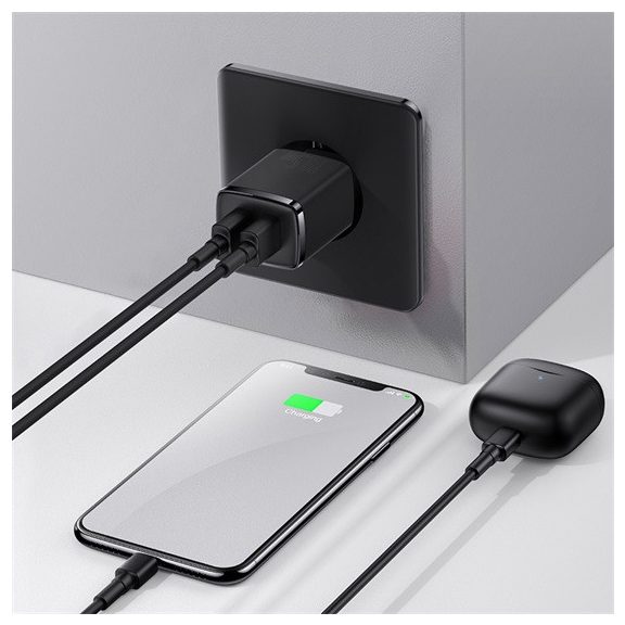 Baseus Compact hálózati töltő 10.5W, 2×USB Type-A, fekete