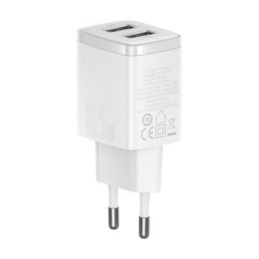   Baseus Compact hálózati töltő 10.5W, 2×USB Type-A, fehér