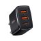 Baseus Compact hálózati gyorstöltő, 30W, 2x USB Type-A + USB Type-C, fekete