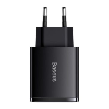   Baseus Compact hálózati gyorstöltő, 30W, 2x USB Type-A + USB Type-C, fekete