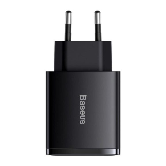 Baseus Compact hálózati gyorstöltő, 30W, 2x USB Type-A + USB Type-C, fekete