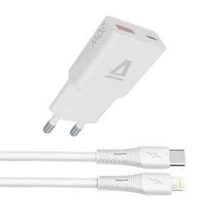   AVAX CH6414 GaN töltő és USBC-Lightning szilikon kábel szett, fehér