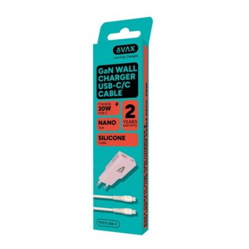   AVAX CH6417 30W GaN gyorstöltő és 60W USB-C szilikon kábel szett, rózsaszín