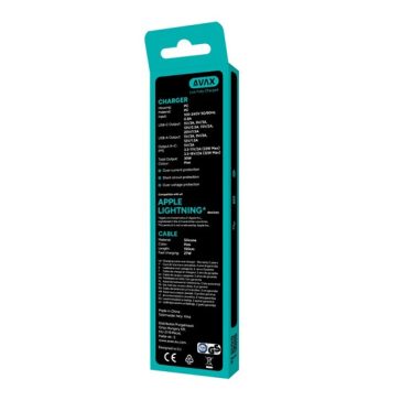   AVAX CH6418 30W GaN töltő és USBC-Lightning szilikon kábel szett, rózsaszín