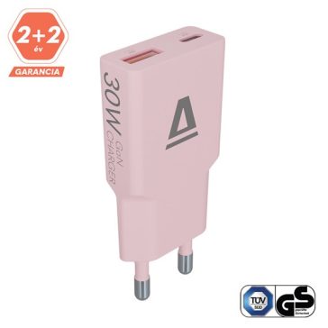   AVAX CH641P NANO SLIM 30W töltő adapter USB-C (PD3.0)+USB-A (QC3.0), rózsaszín