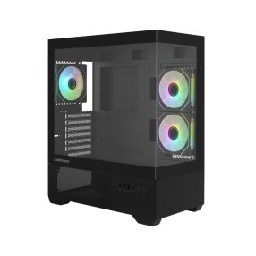   Zalman Chronix V2 Black ATX miditorony számítógépház, panoráma edzett üveg, 3 db ARGB ventilátor, fekete