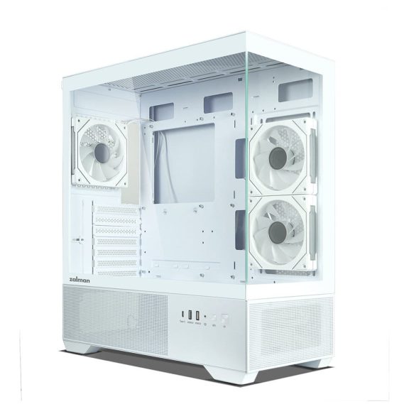 Zalman Chronix V2 White ATX miditorony számítógépház, panoráma edzett üveg, 3 db ARGB ventilátor, fehér