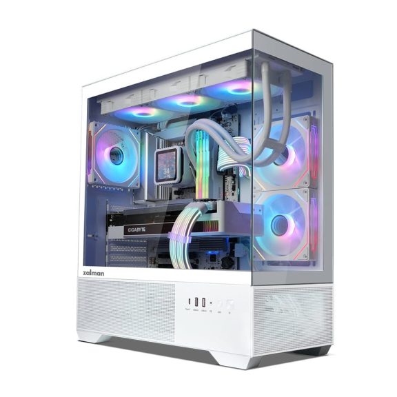 Zalman Chronix V2 White ATX miditorony számítógépház, panoráma edzett üveg, 3 db ARGB ventilátor, fehér