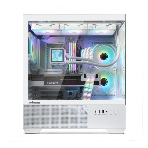 Zalman Chronix V2 White ATX miditorony számítógépház, panoráma edzett üveg, 3 db ARGB ventilátor, fehér