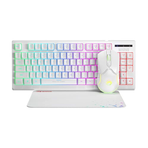 Marvo Loot 30 White fehér gamer szett TKL billentyűzettel, RGB egérrel és egérpaddal