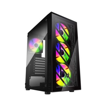 FSP CMT192 Mid Tower PC ház fekete színben, 4 előre telepített RGB ventilátorral