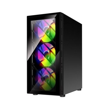 FSP CMT192 Mid Tower PC ház fekete színben, 4 előre telepített RGB ventilátorral