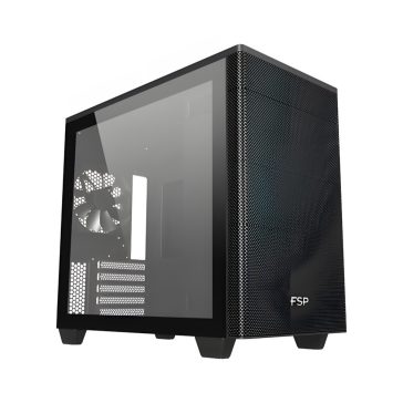FSP CST360 fekete M-ATX számítógépház hálós előlappal és edzett üveg oldallappal