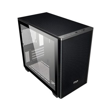 FSP CST360 fekete M-ATX számítógépház hálós előlappal és edzett üveg oldallappal