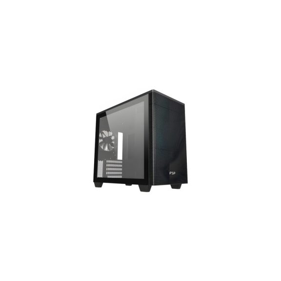 FSP CST360 fekete M-ATX számítógépház hálós előlappal és edzett üveg oldallappal