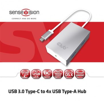   Club3D USB TYPE C 3.1 GEN 1 TO 4 USB TYPE A USB 3.1 GEN 1 INCLUSIVE 1 PORT BC1.2 TÖLTŐ