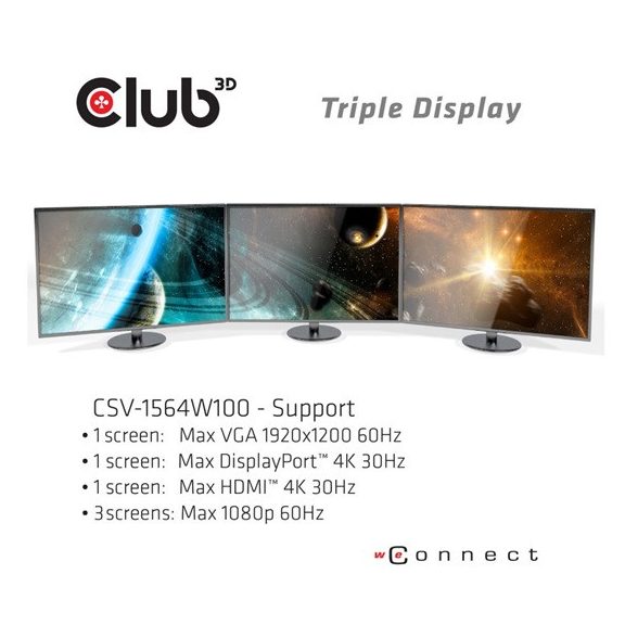 Club3D USB 3.2 GEN 1 TYPE C TRIPLE DISPLAY DYNAMIC PD TÖLTŐ - 100W