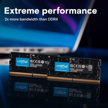 Crucial 32GB DDR5-4800 SODIMM laptop memória modul fekete NYÁK-on
