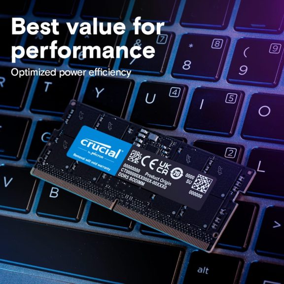 Crucial 32GB DDR5-4800 SODIMM laptop memória modul fekete NYÁK-on