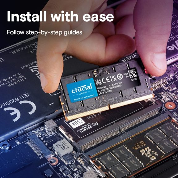 Crucial 32GB DDR5-4800 SODIMM laptop memória modul fekete NYÁK-on