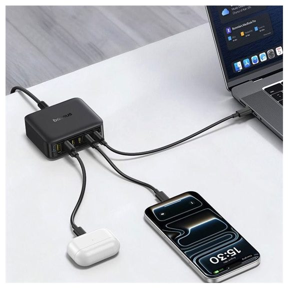 Baseus EnerFill FH21 töltőállomás 120W, 2×USB Type-A + 4×USB Type-C, fekete
