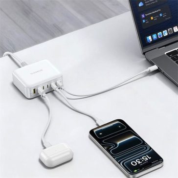   Baseus EnerFill FH21 töltőállomás 120W, 2×USB Type-A + 4×USB Type-C, fehér
