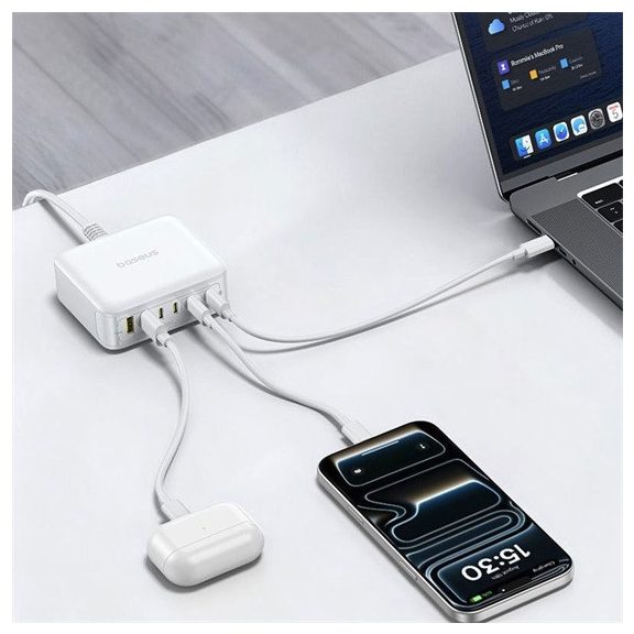Baseus EnerFill FH21 töltőállomás 120W, 2×USB Type-A + 4×USB Type-C, fehér