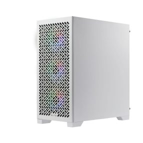 Cooler Master Elite 302 számítógépház fehér színben, ARGB ventilátorokkal.