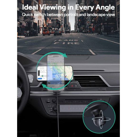 Aukey MagFusion Dash Pro Qi2 vezeték nélküli autós telefontöltő és tartó, aktív hűtés, 15W, szellőzőrácsra rögzíthető