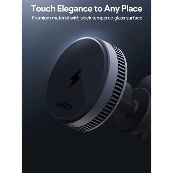 Aukey MagFusion Dash Pro Qi2 vezeték nélküli autós telefontöltő és tartó, aktív hűtés, 15W, szellőzőrácsra rögzíthető