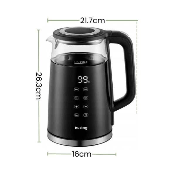 Huslog AK-0832 elektromos vízforraló, érintőpaneles, 1.7L, 2200W, fekete