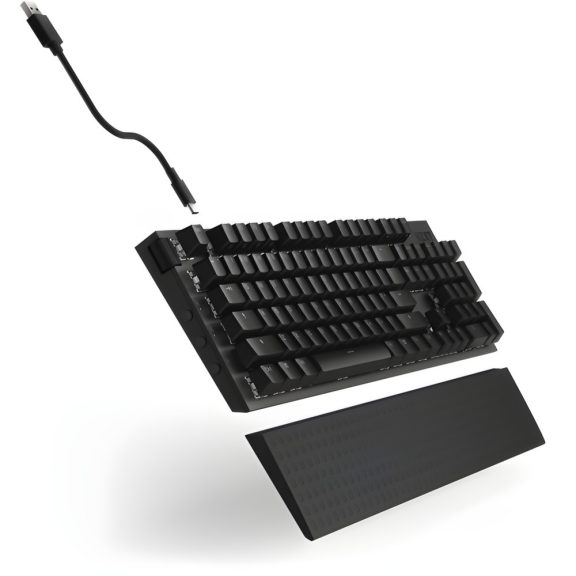 NZXT Function 2 fekete vezetékes optikai gaming billentyűzet UK kiosztással és RGB világítással.
