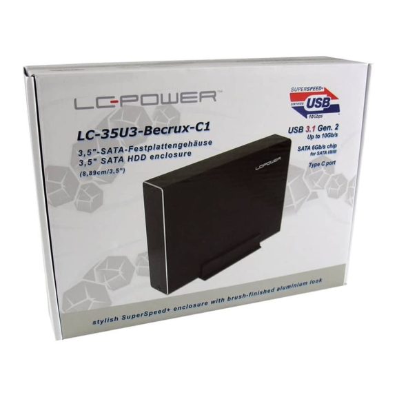 LC-Power LC-35U3-Becrux-C1 3.5” külső merevlemez ház, USB 3.2 Type-C, fekete alumínium kivitelben.